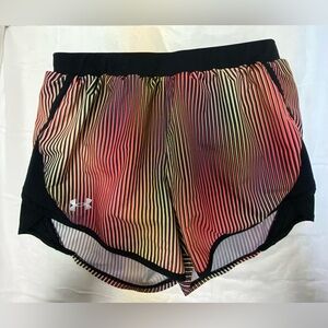 UNDER ARMOUR Women's Fly-By 2.0 Running Gym Shorts Colorful Stripe Size Small